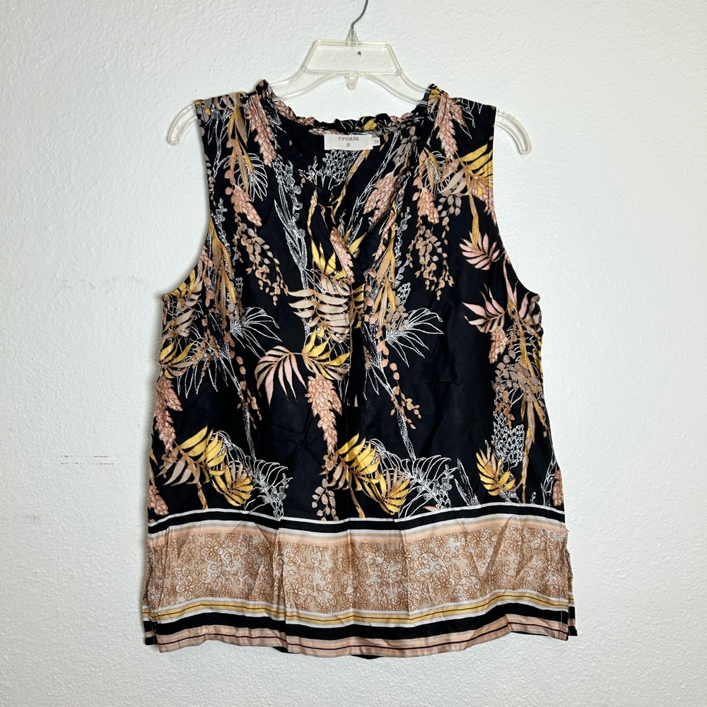 Floral Sleeveless Top - Black and Gold
